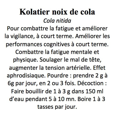 Kolatier noix de cola 100 gr  Cola nitida