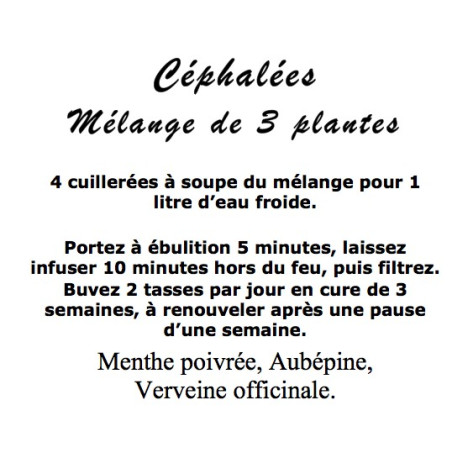 Céphalées mélanges de 3 Plantes 100 gr