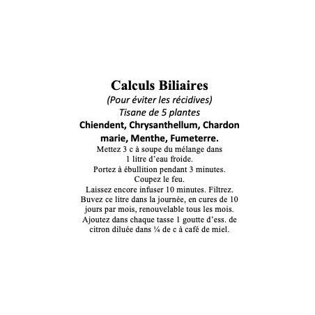 CALCULS BILIAIRES TISANE DE DE 5 PLANTES 100g