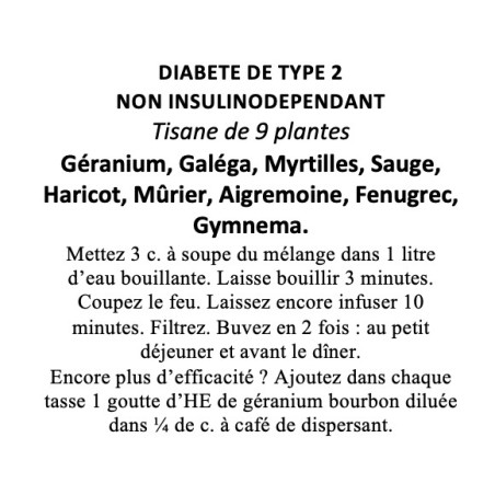 DIABETE DE TYPE 2 NON INSULINODEPENDANT Tisane de 9 plantes 100gr