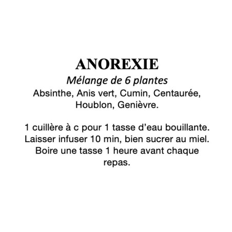 ANOREXIE Mélange de 6 plantes Tisanes 100 gr