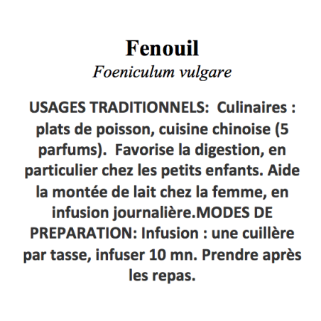 FENOUIL GRAINES 100GR digestion lente pénible aérophagie
